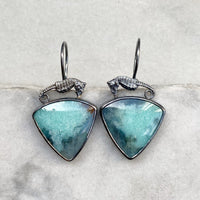 Opalized Wood Earrings with Seahorses